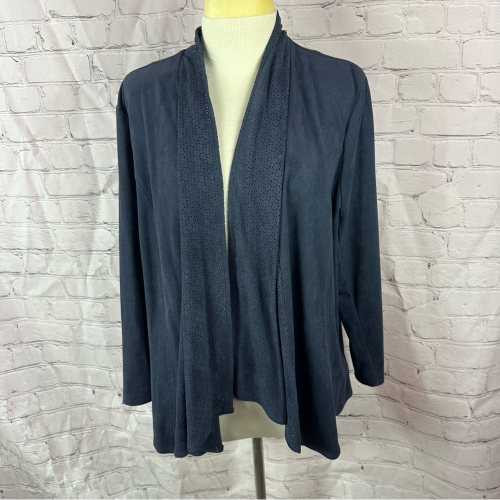 Chico's open front Cardigan Suede-like cut out edge lace-like look sz 3(XL 16)